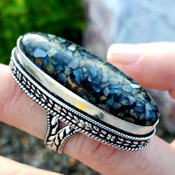 New Amazing Copper Ethiopian Opal 925 Silver Statement Ring. - Picture 7 of 16